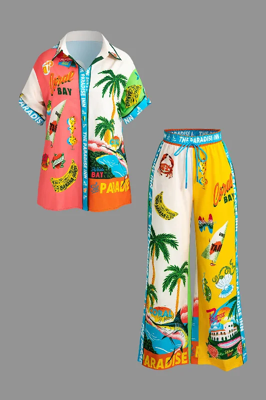 Tropical Print Shirt And Pants Set