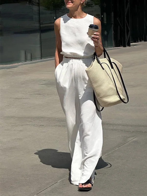 Minimalism Solid Split Pants Set