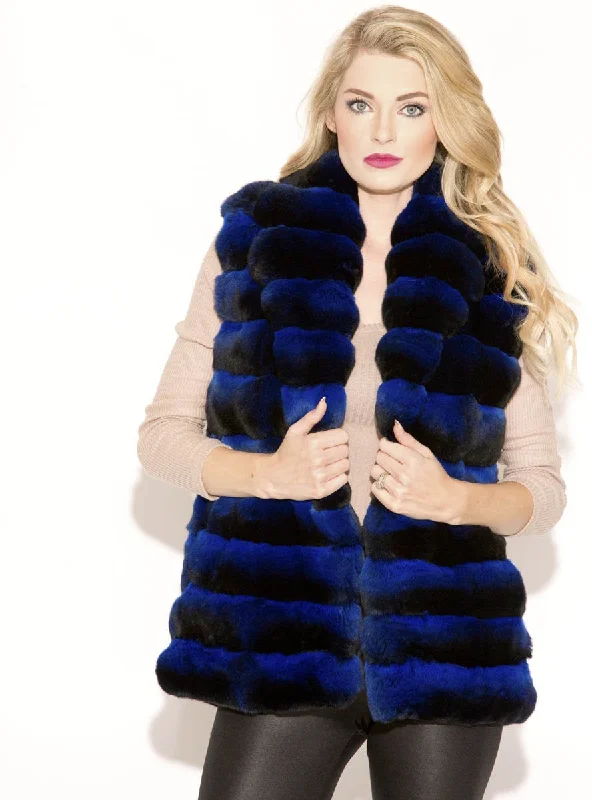 Blue Chinchilla Fur Vest with Shawl Collar