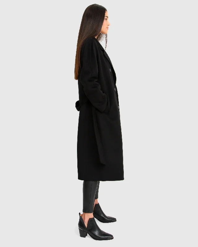 Boss Girl Double-Breasted Lined Wool Coat - Black