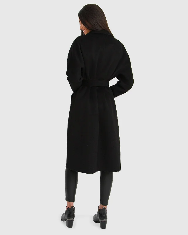 Boss Girl Double-Breasted Lined Wool Coat - Black