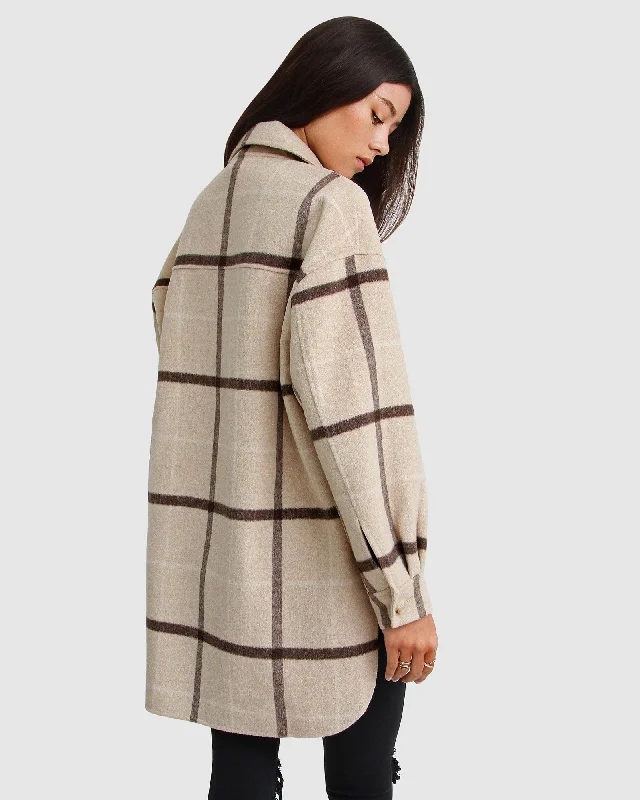 River’s Edge Plaid Shacket - Beige