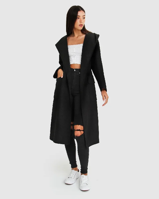 Runaway Wool Blend Robe Coat - Black