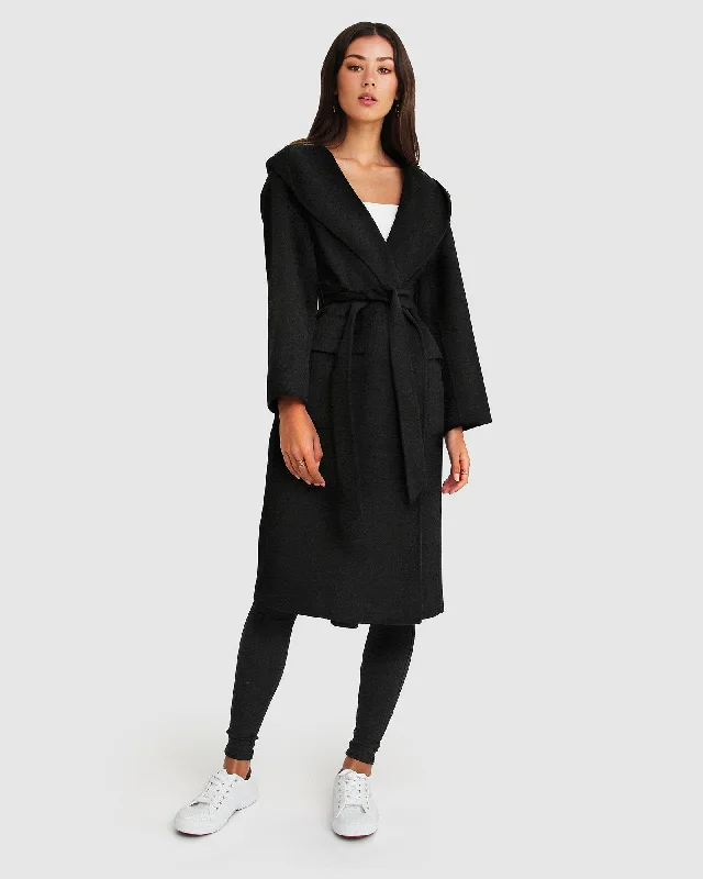 Runaway Wool Blend Robe Coat - Black