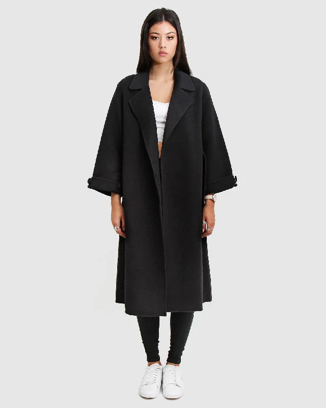 Stay Wild Oversized Wool Coat - Black