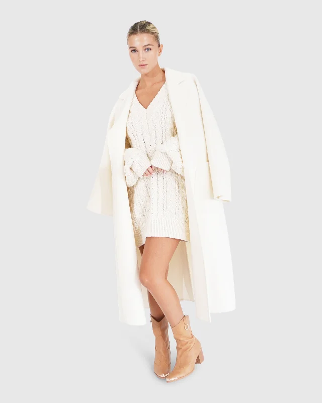 Wide Awake Split Hem Overcoat - Cream