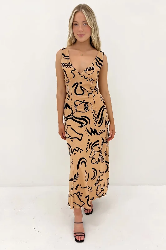 Bari Maxi Dress Tan Black