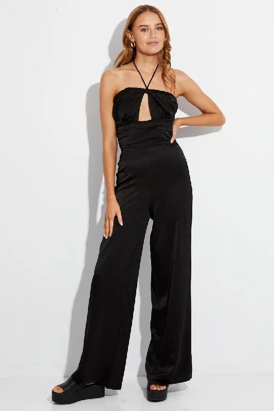 Black Halter Neck Keyhole Slinky Jumpsuit