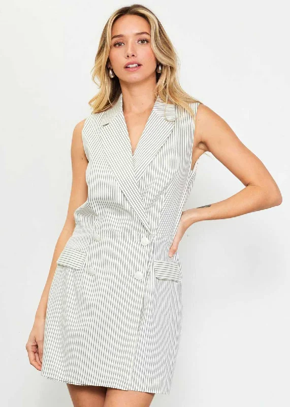 Carolina Pinstriped Blazer Romper - Ivory & Navy