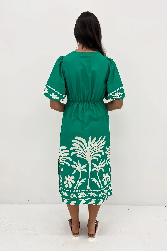 Drew Midi Dress Green White