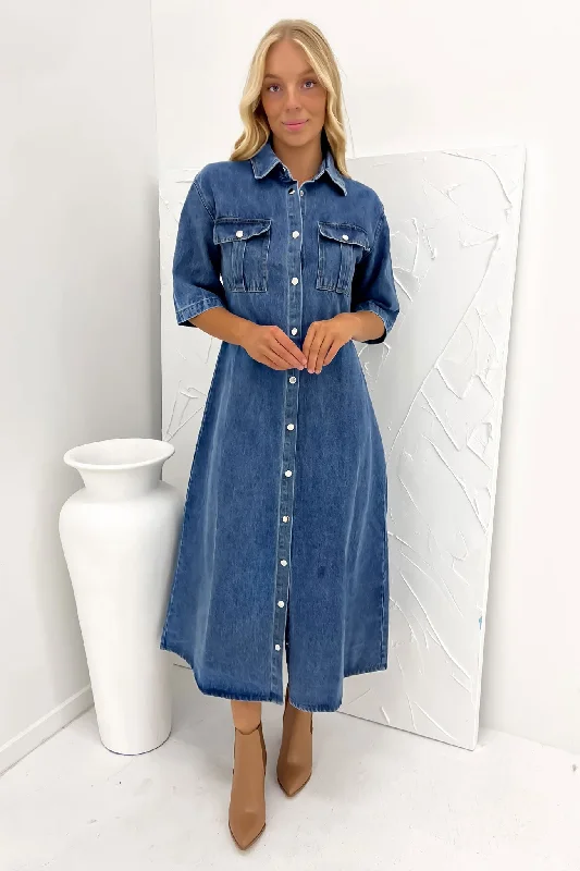 Hunter Denim Midi Dress Mid Blue