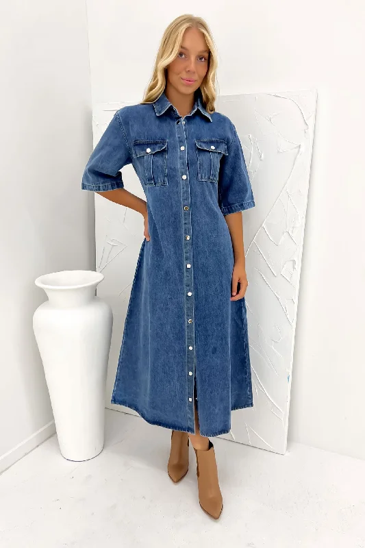 Hunter Denim Midi Dress Mid Blue