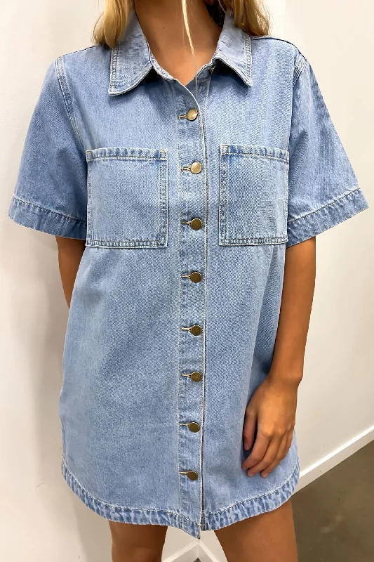 Jess Denim Mini Dress Light Blue