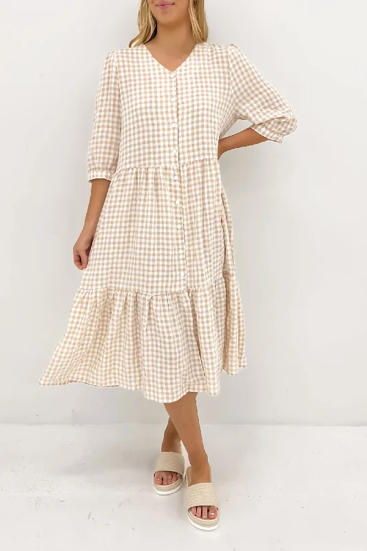 Kaylah Midi Dress Latte Gingham