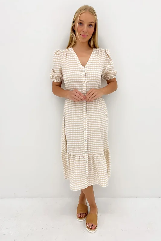 Kingston Midi Dress Latte Gingham