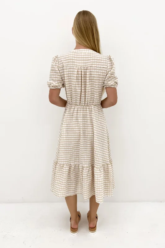 Kingston Midi Dress Latte Gingham