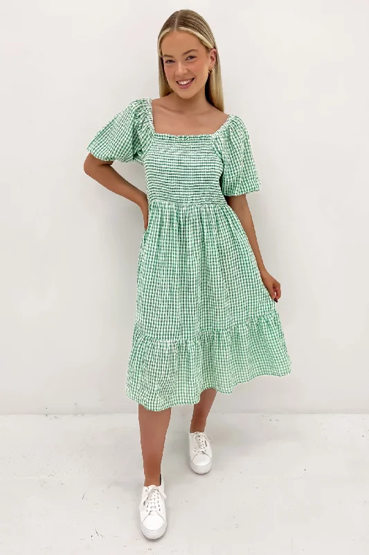 Marlee Midi Dress Green Gingham