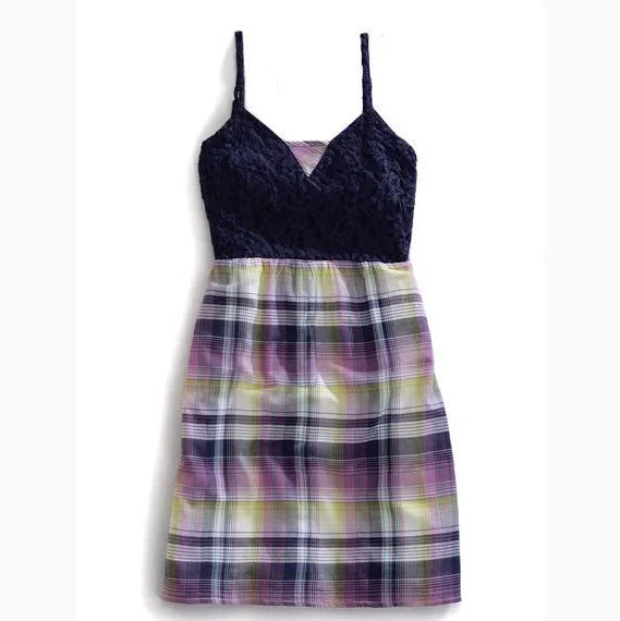 Women's Purple and Kiwi Lace Plaid Dress