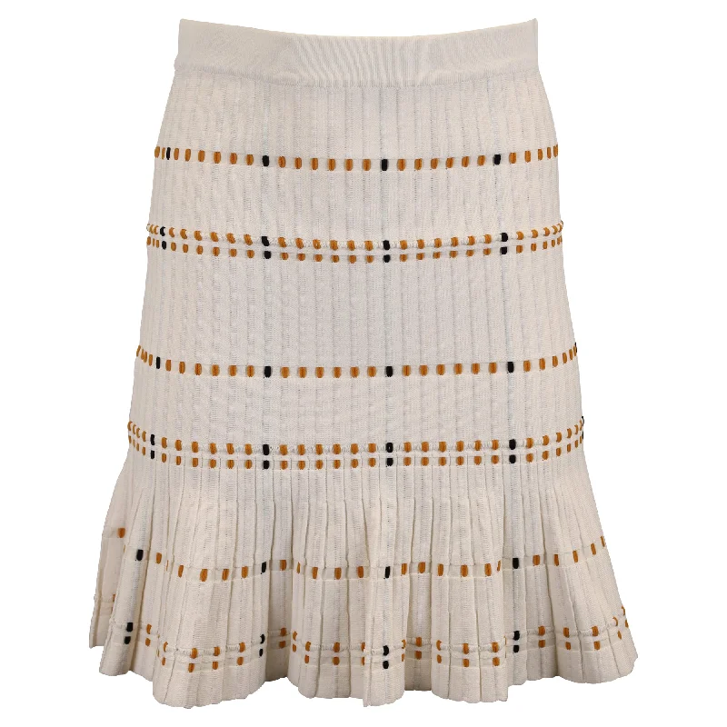 Sandro Paris Stretch Knit Mini Skirt in Cream Cotton