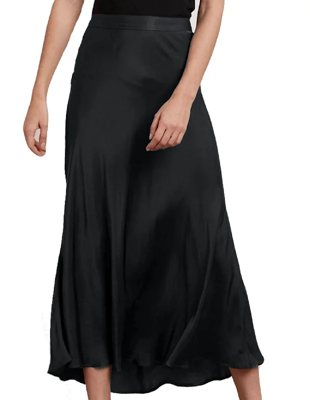 Shelby Satin Viscose Midi Skirt In Black