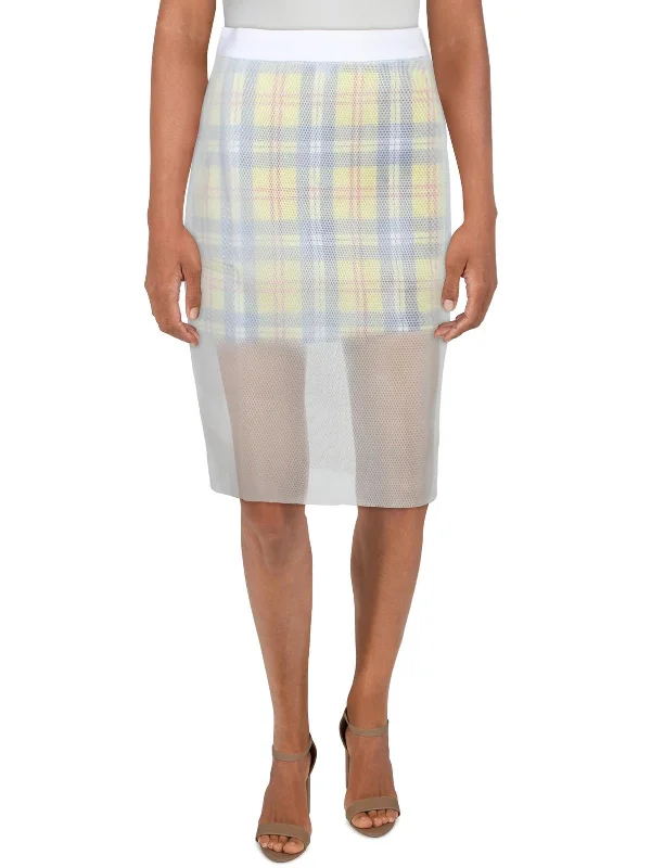 Womens Mesh Plaid Pencil Skirt