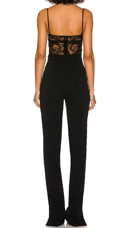 BLACK STRAPPY LACE BANDAGE JUMPSUIT