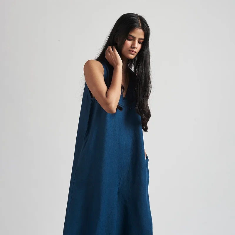 Linen Flared Jumpsuit for Women | Indigo