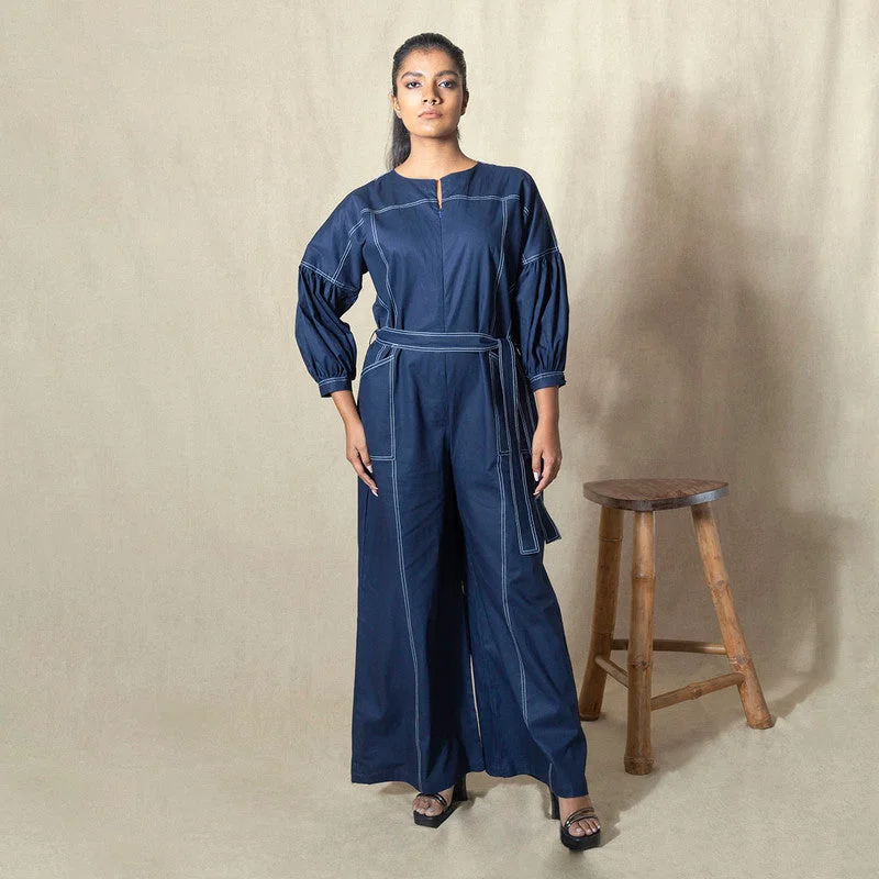 Cotton Jumpsuit for Women | Navy Blue | Drop Shoulder