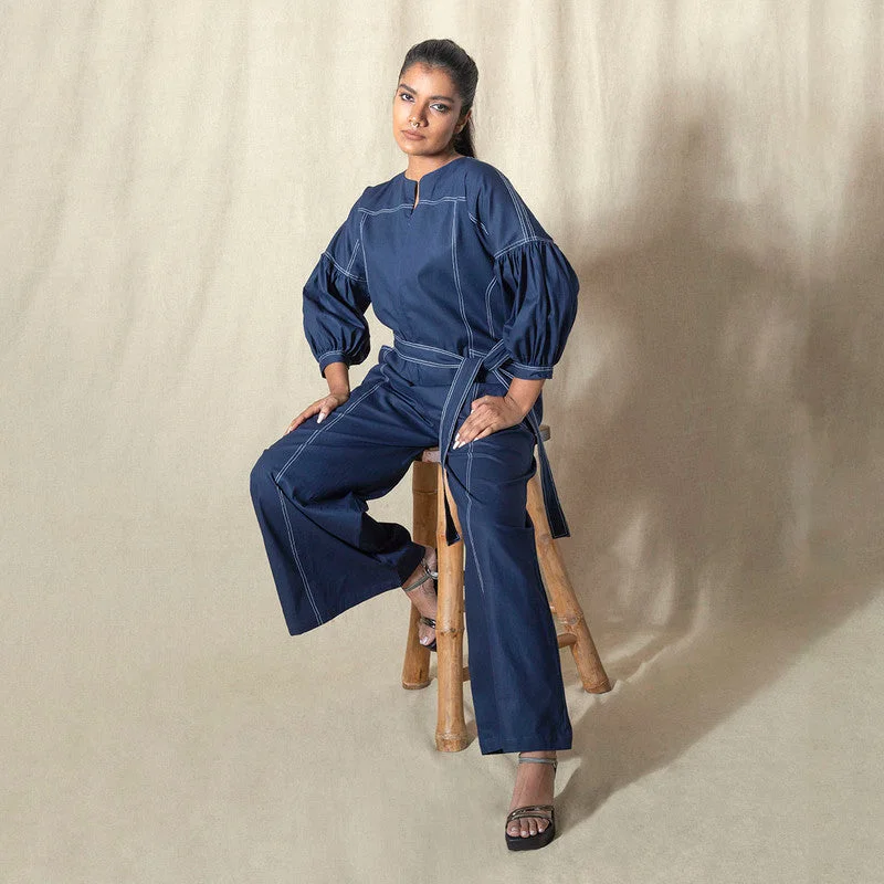 Cotton Jumpsuit for Women | Navy Blue | Drop Shoulder