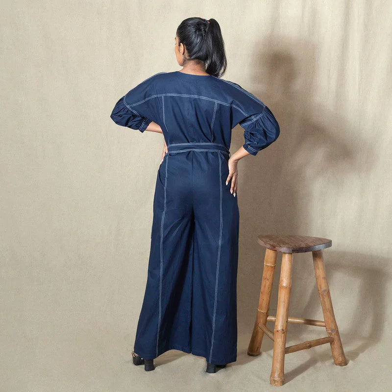 Cotton Jumpsuit for Women | Navy Blue | Drop Shoulder