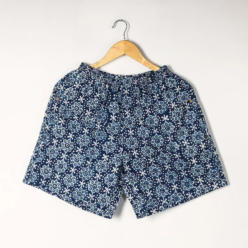 Blue - Indigo Block Printed Cotton Unisex Boxer/Shorts