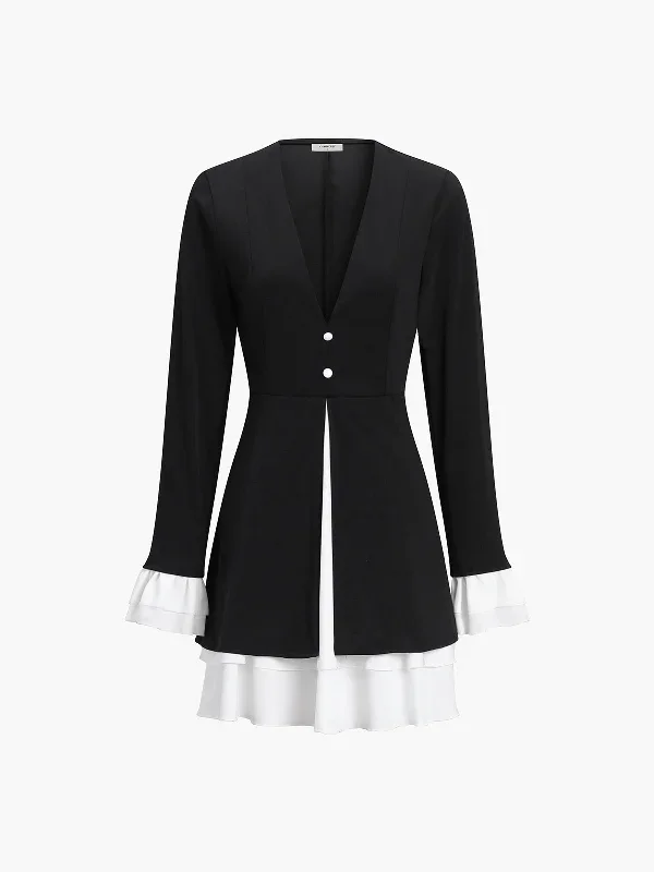 blazer-v-neck-buttoned-short-dress