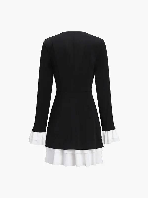 blazer-v-neck-buttoned-short-dress