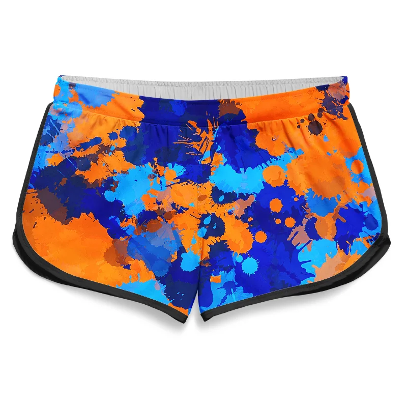 Blue And Orange Paint Splatter 2 Women's Retro Shorts