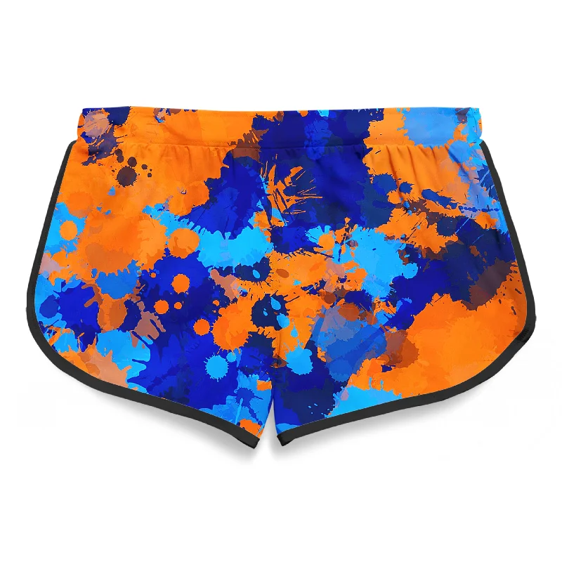 blue-and-orange-paint-splatter-2-womens-retro-shorts