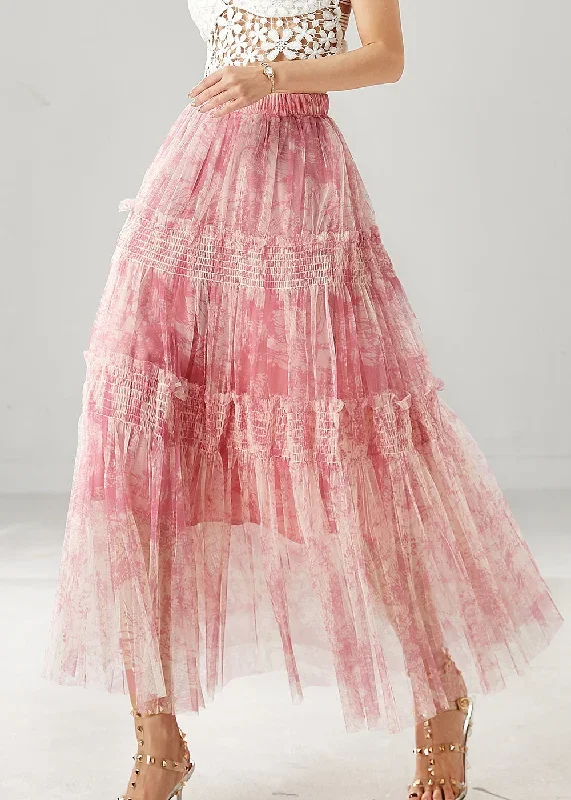 boutique-pink-ruffled-print-chiffon-vacation-skirt-spring