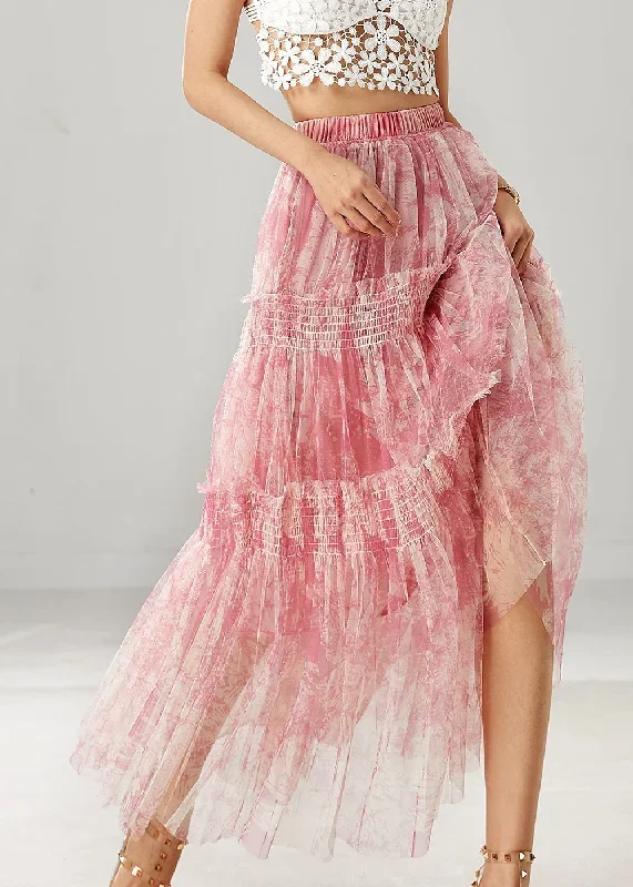 boutique-pink-ruffled-print-chiffon-vacation-skirt-spring