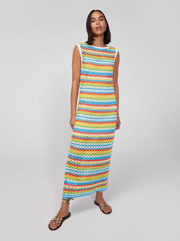 Bunty Blue Stripe Crochet Knit Dress