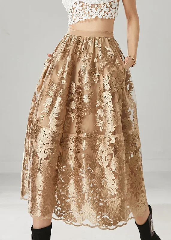 casual-brown-embroidered-tulle-a-line-skirts-spring