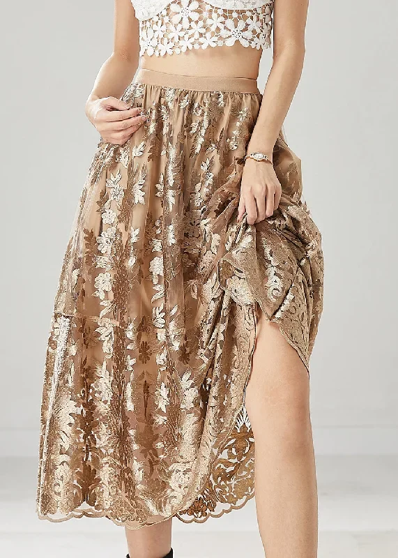 casual-brown-embroidered-tulle-a-line-skirts-spring