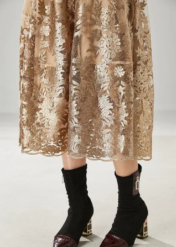 casual-brown-embroidered-tulle-a-line-skirts-spring