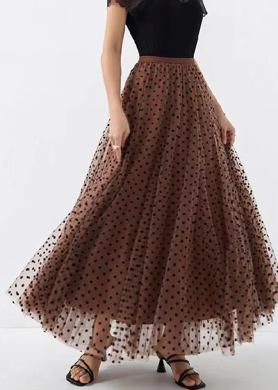 chic-coffee-dot-wrinkled-high-waist-tulle-skirt-spring