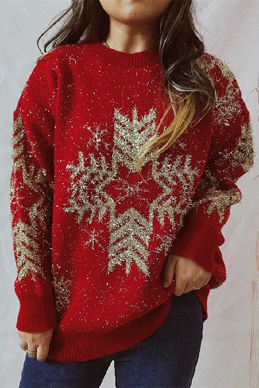 Christmas Pattern Knitted Crew Neck Long Sleeved Sweater