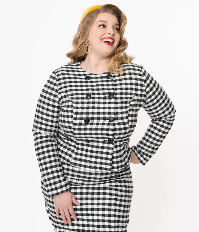 Collectif Plus Size Black & White Gingham Lorinna Jacket