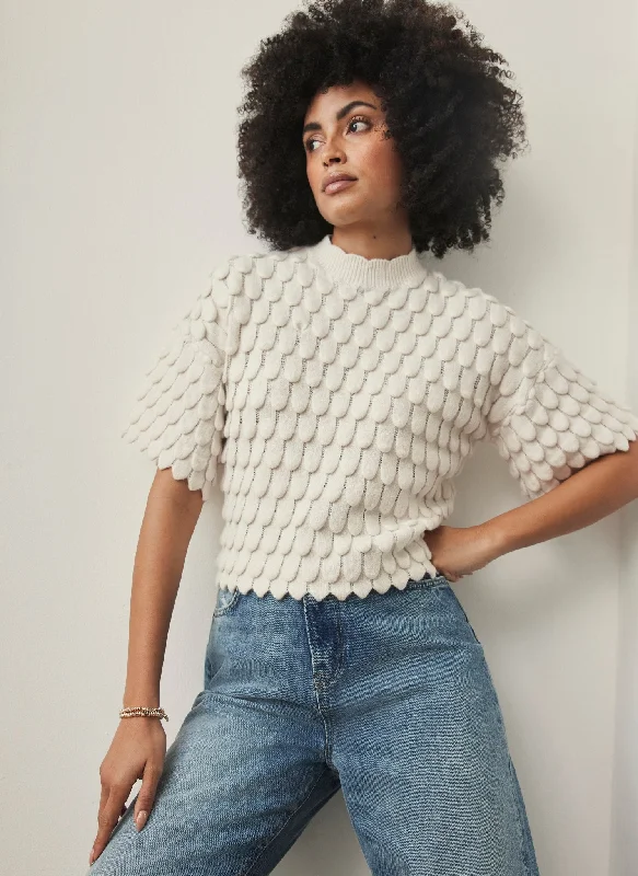 Cream Textured Knit Top