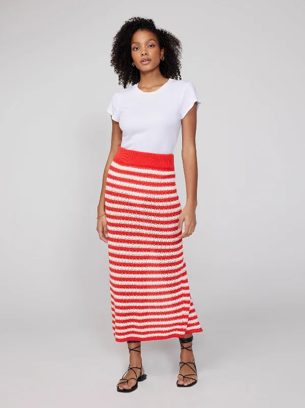 Delphine Orange Stripe Crochet Knit Midi Skirt