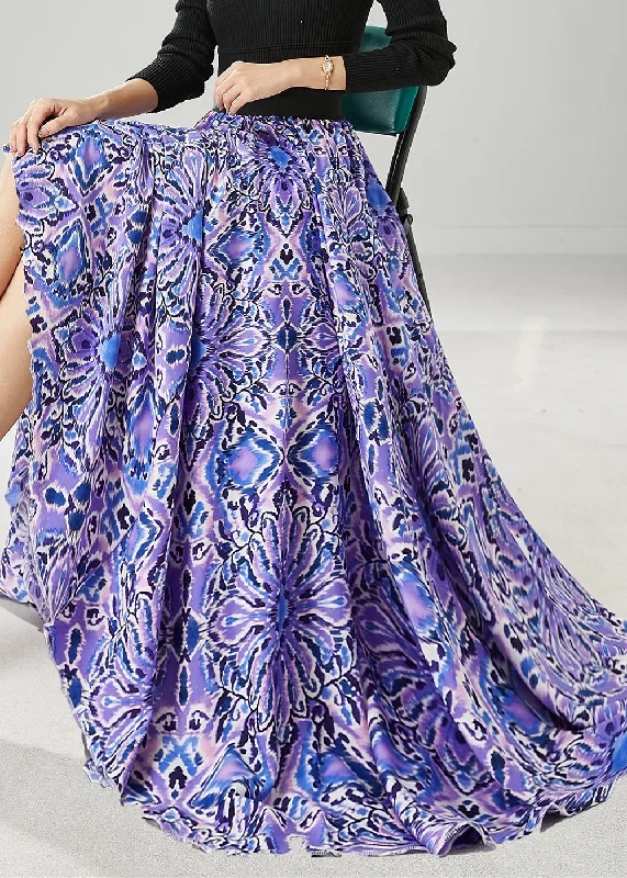 elegant-purple-print-elastic-waist-chiffon-dance-skirts-spring