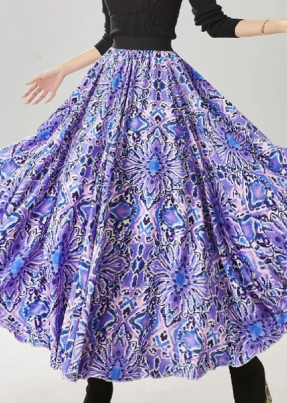 elegant-purple-print-elastic-waist-chiffon-dance-skirts-spring