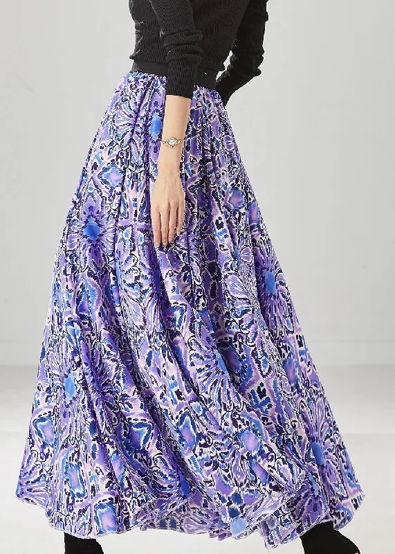 elegant-purple-print-elastic-waist-chiffon-dance-skirts-spring