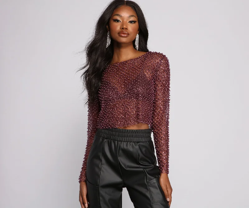 Feelin' Glamorous Glitter Mesh Crop Top